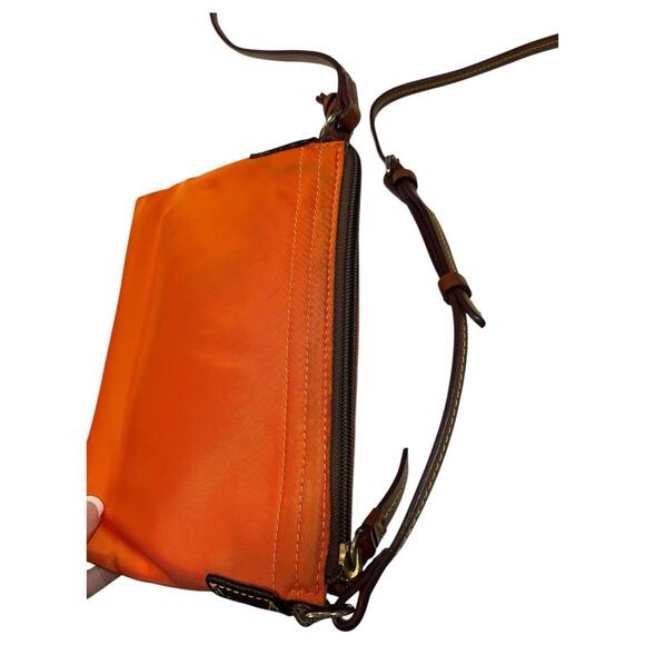 Dooney Bourke Purse Crossbody Orange Brown Embroidered Logo Boho Classic Preppy - Picture 15 of 16